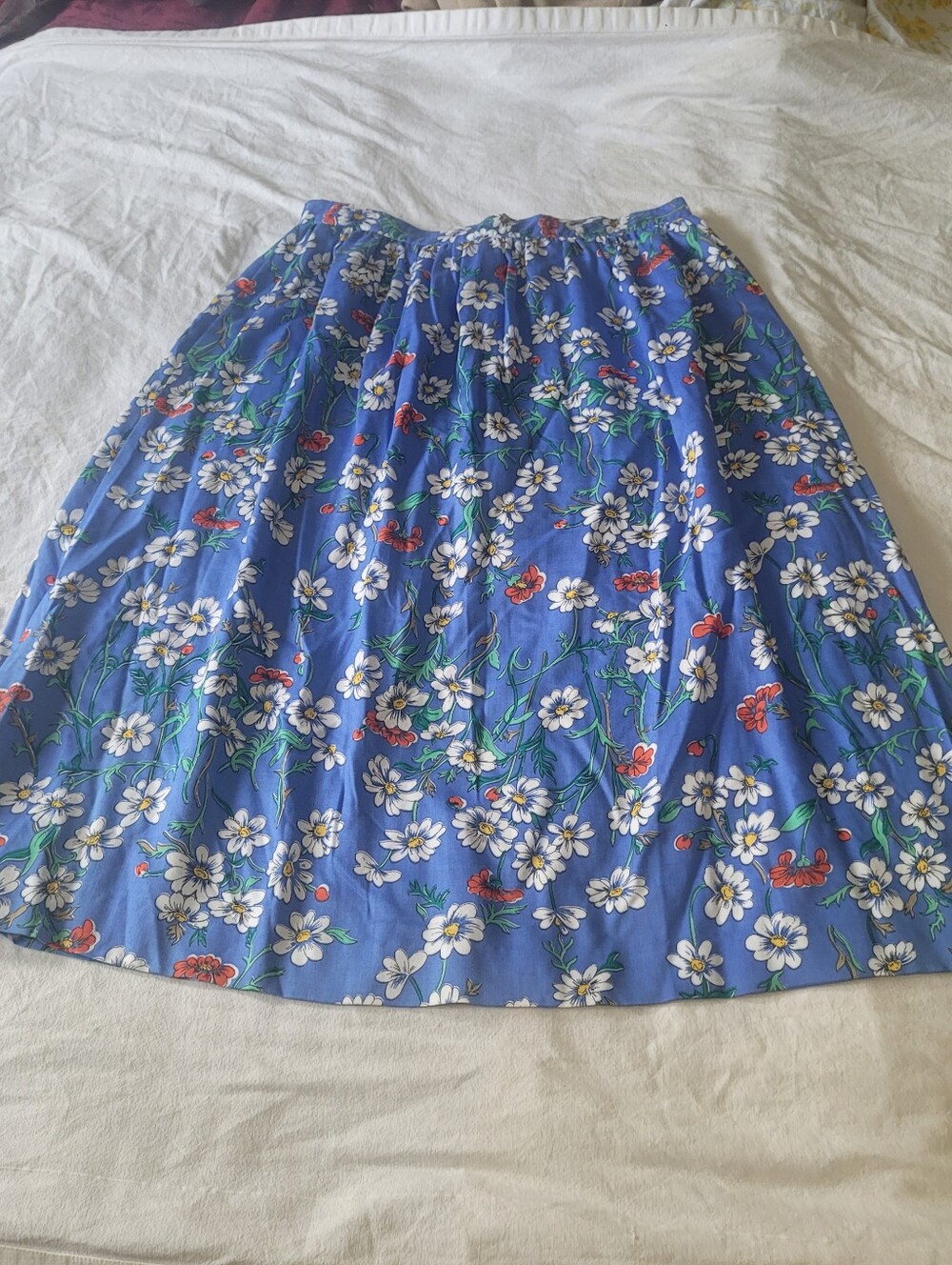 Vintage Koret Pleated Midi Skirt Size XL Cottage Core Prairie Elastic Waist Blue